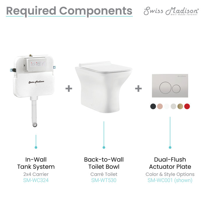 Swiss Madison Carre DualFlush Elongated Back to Wall Toilet (Seat